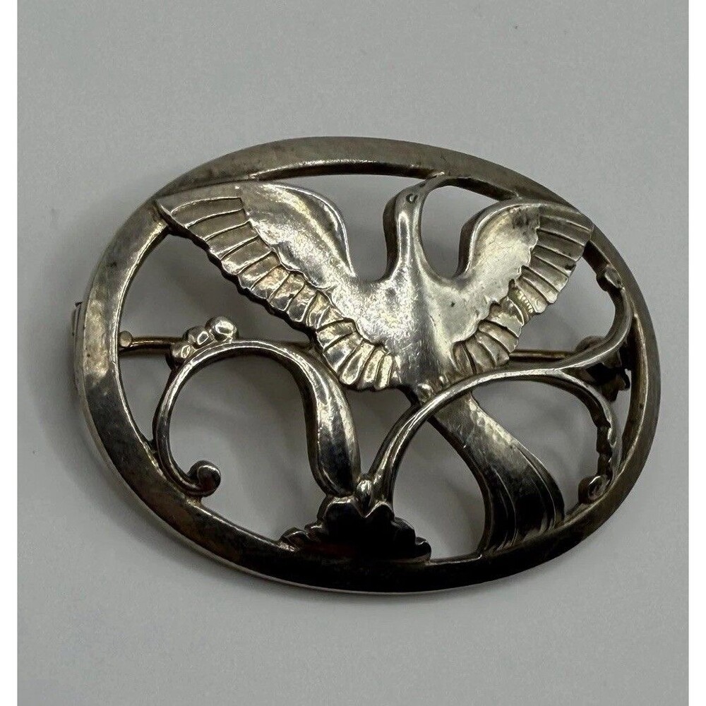 Georg Jensen 925 Sterling Silver Early Mark Bird Brooch Denmark